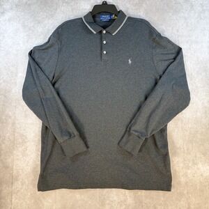 Polo Ralph Lauren Men XL Gray Tipped LS Polo Shirt Classic Fit Preppy Casual